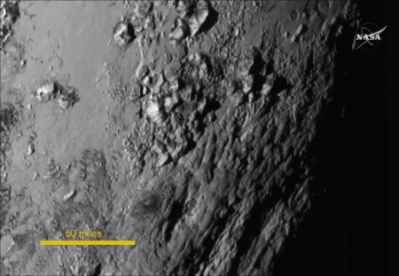 Pluto's Surface Mountains, NASA July 2015, Creative Commons.
